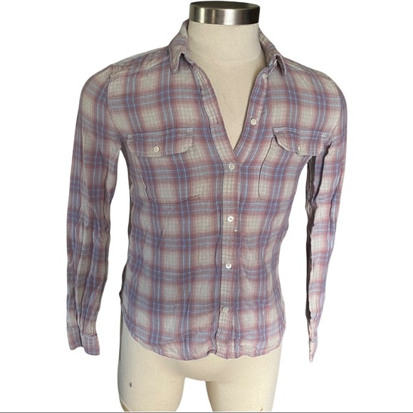 Paige Trudy Flannel Button Front Long Sleeve Pink Plaid Check Women Shirt Small - Picture 2 of 12